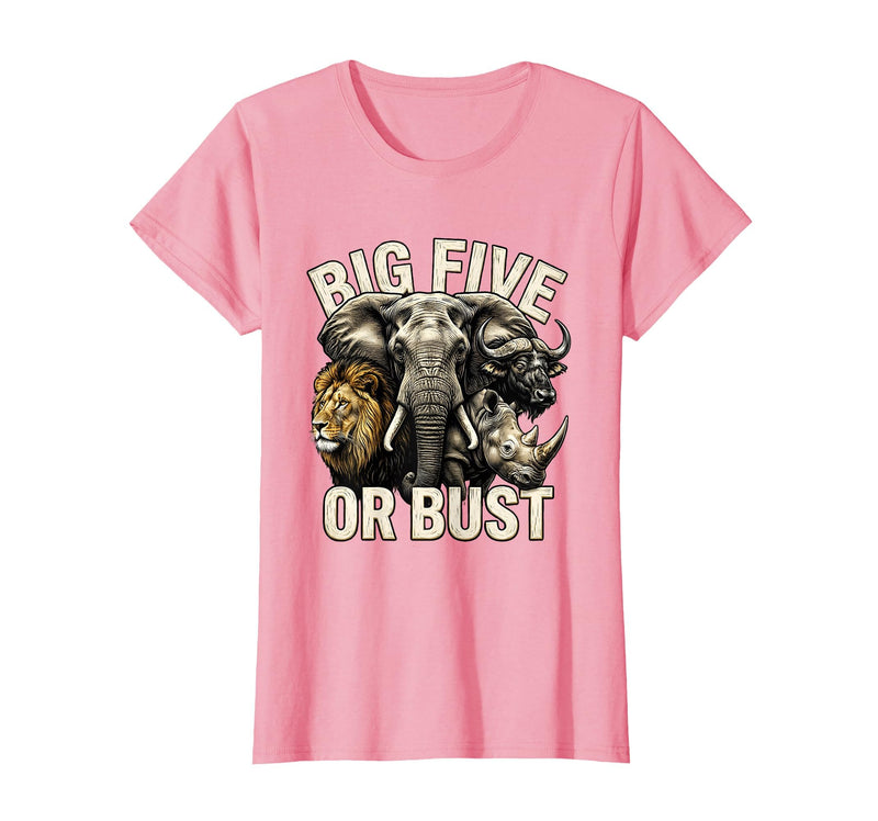 Mademark Big Five or Bust Safari Wildlife Design T-Shirt - Women - Pink