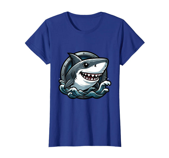 Mademark Kids Shark Ocean Waves Graphic Tee T-Shirt - Royal Blue