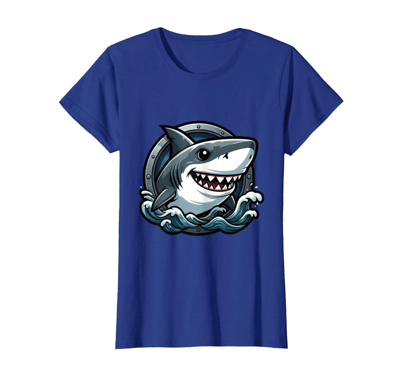 Mademark Kids Shark Ocean Waves Graphic Tee T-Shirt - Royal Blue