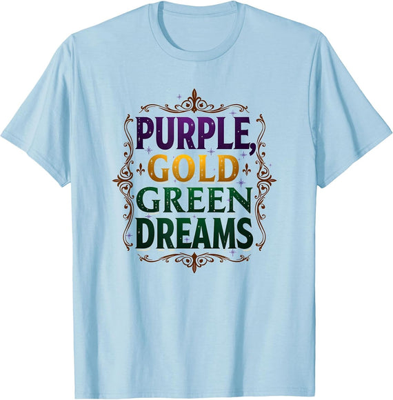 Purple Gold Green Dreams Mardi Gras Design T-Shirt - Baby Blue