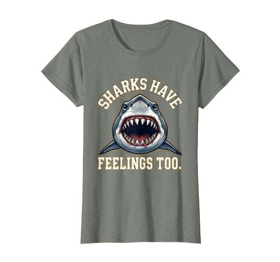 Mademark Sharks Have Feelings Too Funny Ocean Design T-Shirt - Olive Heather