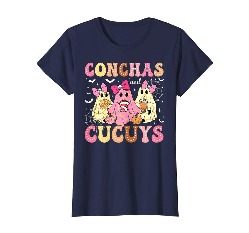 Funny Conchas and Cucuys Mexican Tees Halloween Cute Conchas and Cucuys Ghost Funny Halloween Mexican Ghost T-Shirt - Navy