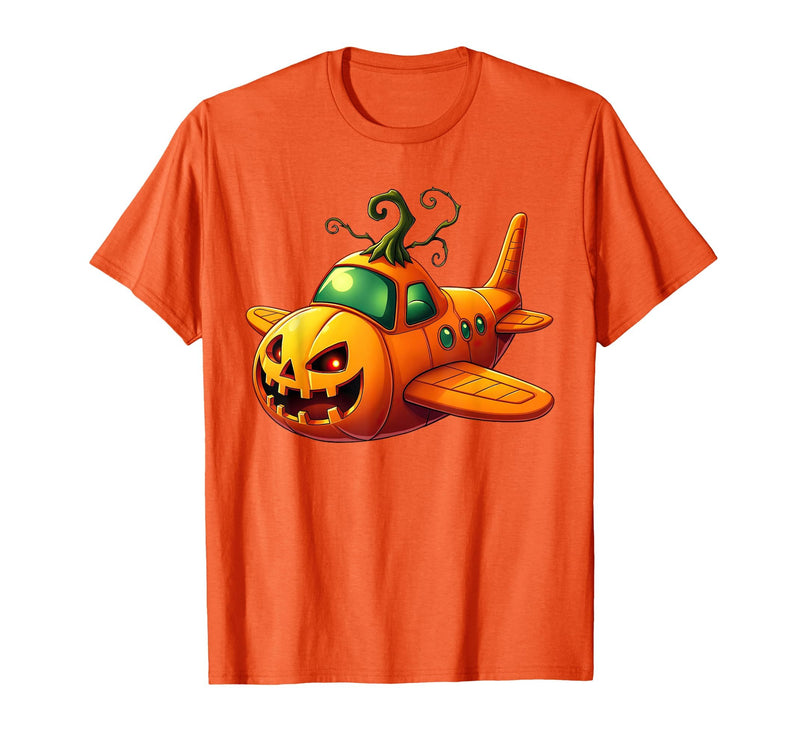 Funny Halloween Airplane Costume for Kid Boy Funny Airplane Pumpkin Pilot Lovers Halloween Mens Boys Kids T-Shirt - Orange