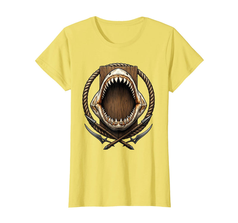 Mademark Shark Jaw Bones Mounted on Wooden Wall Art T-Shirt - Lemon Yellow