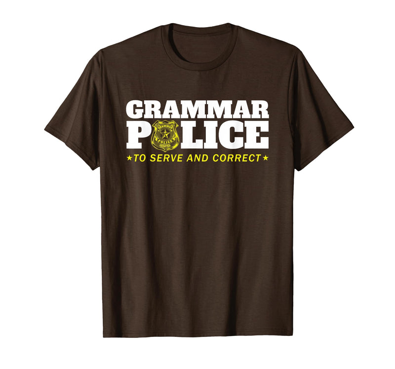 Easy Halloween Costume Top Shop Grammar Police Officer Funny Badge Halloween Costume T-Shirt - Brown