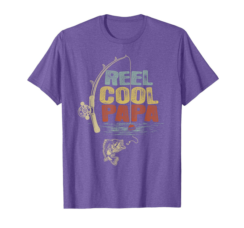 Cool Papa Fathers Day Fishing Gifts Funny Fisherman Vintage Reel Cool Papa T-Shirt - Purple Heather