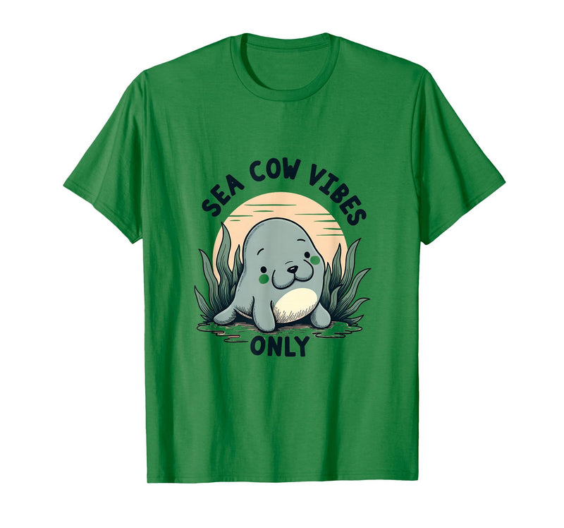 Mademark Sea Cow Vibes Only Manatee Design T-Shirt - Kelly Green
