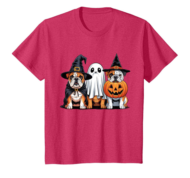 English Bulldog Halloween Funny Dog Lover Pumpkin Witch T-Shirt - Red Heather