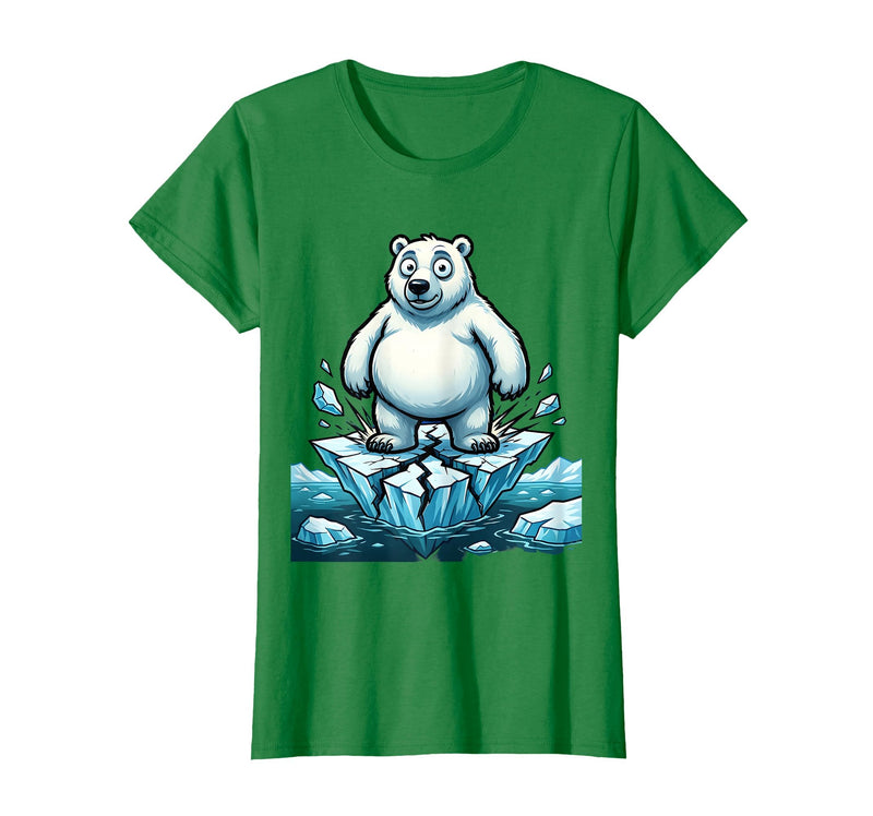 Mademark Polar Bear on Cracking Ice Floe Illustration T-Shirt - Kelly Green