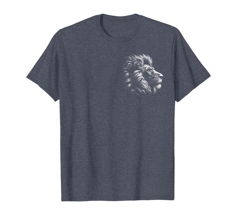 MyAnimal - Your Favourite Animal Wear Lion Head - Cool Portrait of a Proud Lion on Chest T-Shirt - Heather Blue