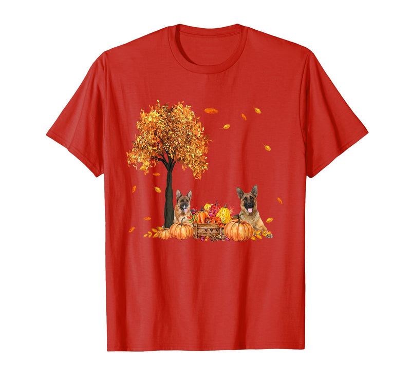 Funny German Shepherd Thanksgiving Halloween German Shepherd Autumn Leaf Fall Dog Thanksgiving Halloween T-Shirt - Red