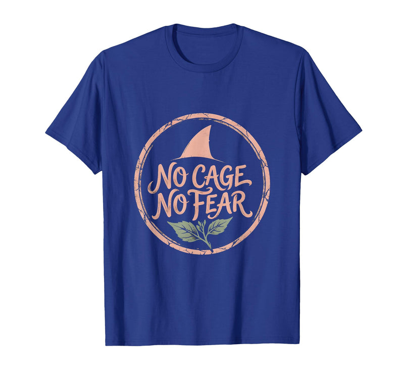 Mademark No Cage No Fear Bold Shark Graphic Design T-Shirt - Royal Blue