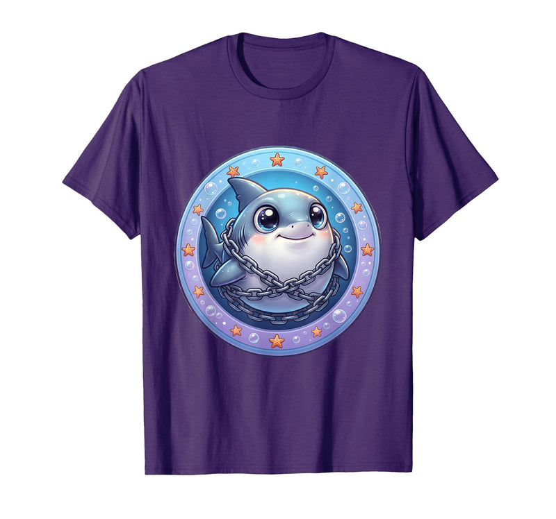 Mademark Great White Shark Tangled in Anchor Chain Art T-Shirt - Purple