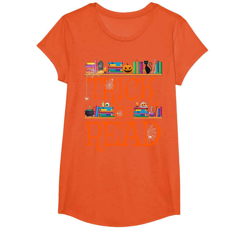Trick or Read Funny Halloween Teacher Book Library Reading T-Shirt - Orange