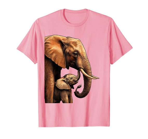 Mademark Mama Elephant Nudging Baby With Trunk Illustration T-Shirt - Men - Pink