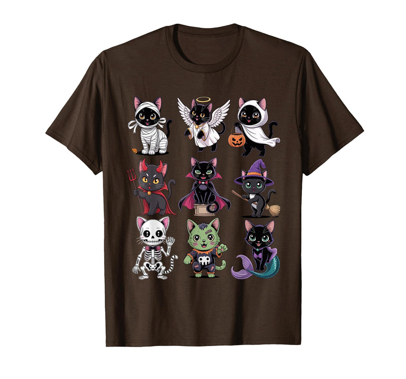 Halloween Cat Apparel Halloween Cat T-Shirt - Spooky Kittens Costume T-Shirt - Brown