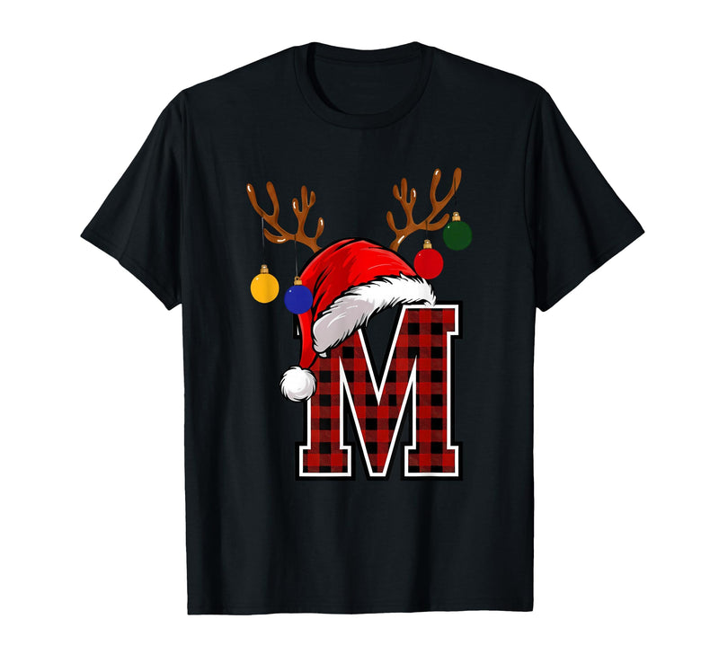 Christmas Buffalo Plaid Alphabet Tees Letter M Name Initial Buffalo Plaid Alphabet Monogram T-Shirt - Black