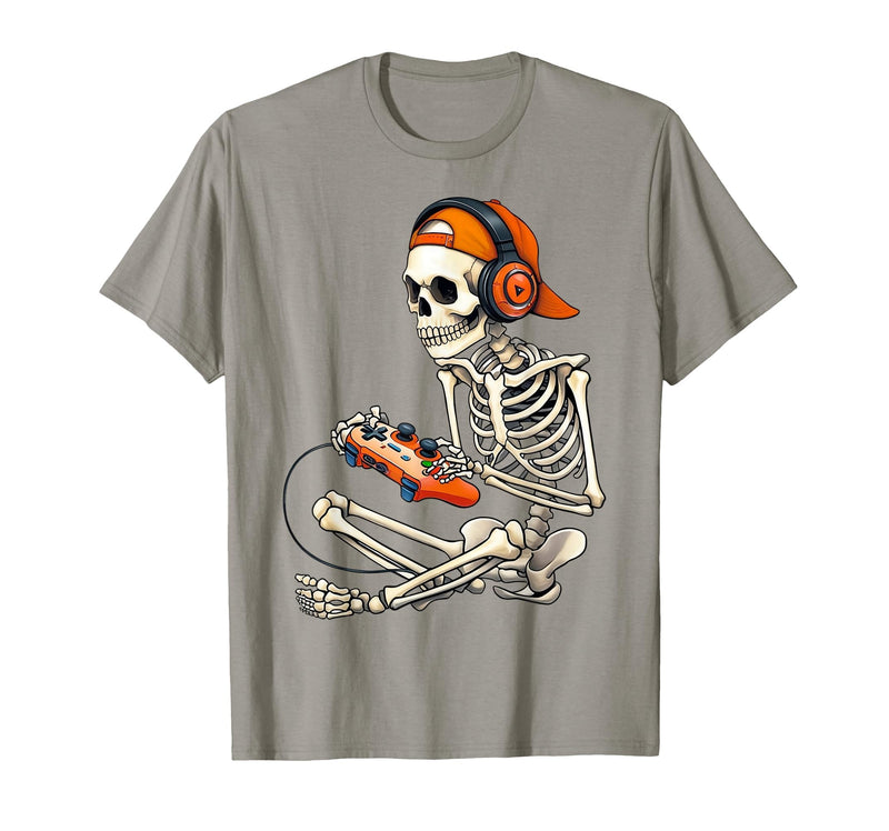 Halloween Skeleton Shirts for Gamers Men Boys Kids Halloween Skeleton Gamer Video Gaming Boys Men Kids Funny T-Shirt - Slate