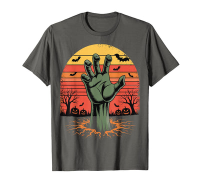 Creepy Undead Zombie Hand Retro Sunset Scary Zombie Hand Retro Sunset Halloween Horror Tee T-Shirt