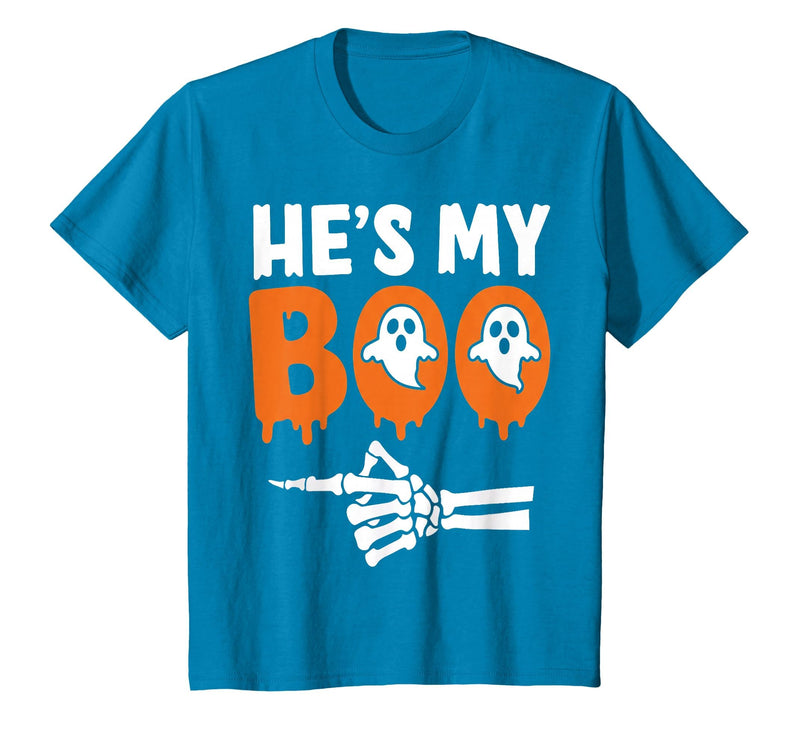 He's My Boo Matching Halloween Pajama Couples Funny T-Shirt - Sapphire Blue