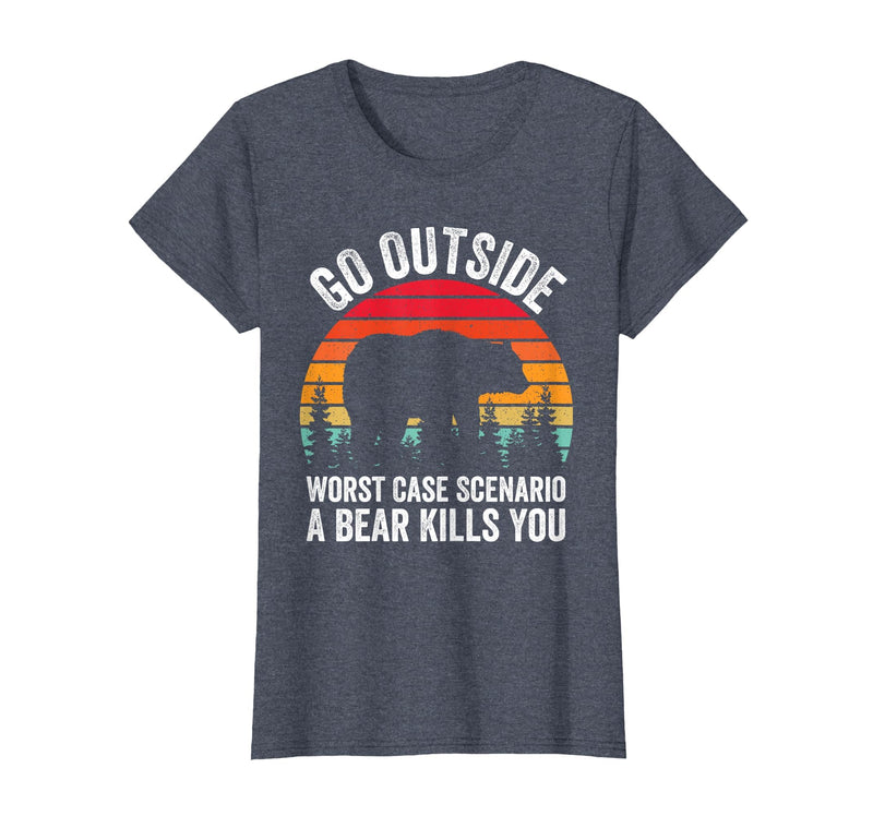 Go Outside Worst Case Scenario A Bear Kills You Camping T-Shirt - Heather Blue
