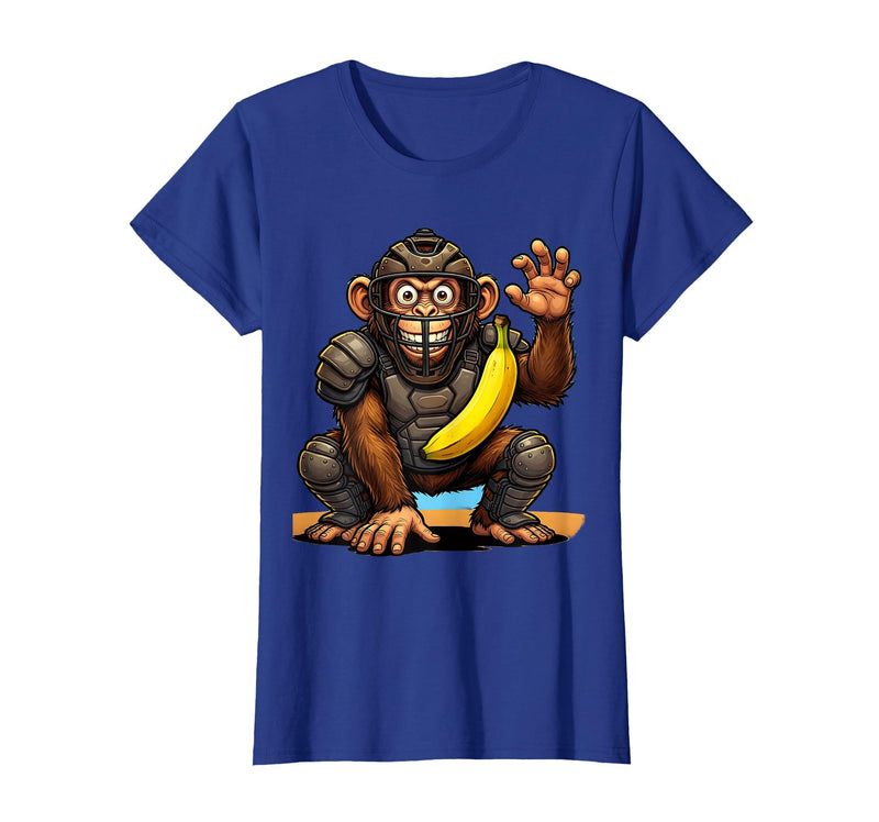 Mademark Monkey Catcher Baseball Banana Ball Graphic T-Shirt - Women - Royal Blue