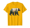 Bear Designs. Bear Forest Mountains Trees Nature Sunset Outdoor Graphic T-Shirt - Golden Yellow