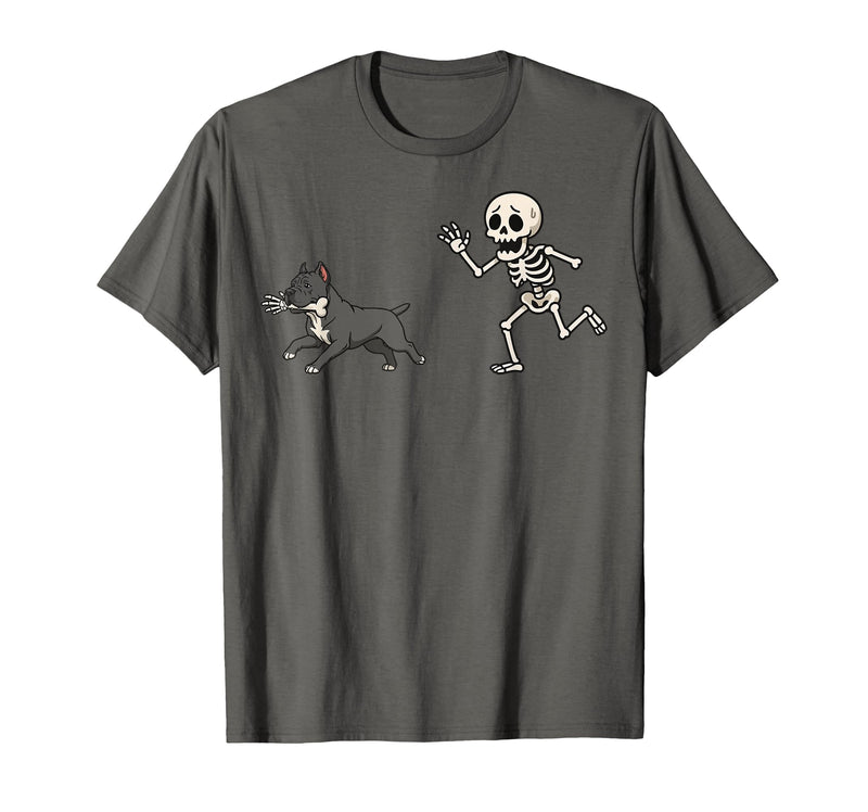 Pitbull Halloween Costume Funny Pitbull Skeleton Hand Halloween T-Shirt - Asphalt Grey