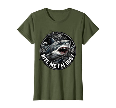 Mademark Bite Me I'm Busy Shark Women Graphic Design T-Shirt
