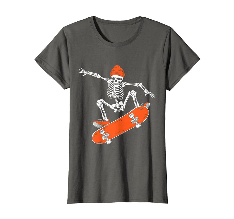 Funny Boys Kids Skeleton Skater Art Skateboarding Skeleton Riding Skateboard Halloween Skater T-Shirt - Asphalt Grey
