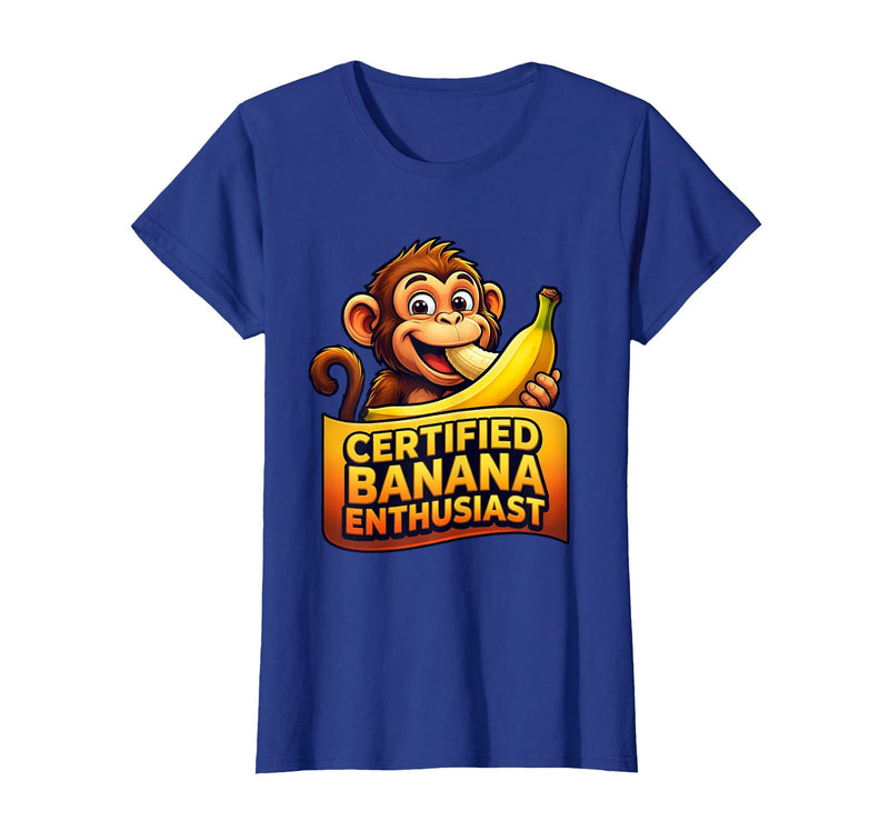 Mademark Certified Banana Enthusiast Funny Monkey Design T-Shirt - Women - Royal Blue