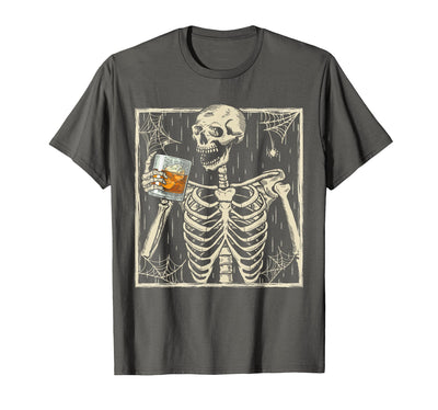 Funny Skeleton Drinking Bourbon Whiskey Halloween Alcoholic T-Shirt