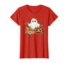 Ghost Halloween Flower Costume Floral Women Cute Ghost with Flower Halloween Pumpkin Autumn Women T-Shirt - Red