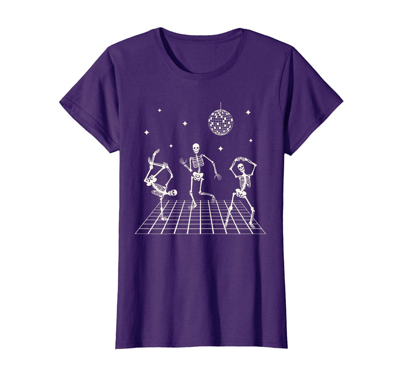 Sollomio Skeletons Dancing at The Club with a Disco Ball Halloween T-Shirt - Purple