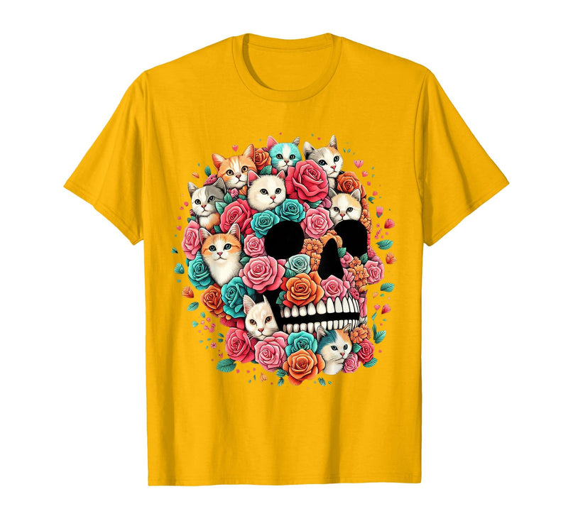 TS - SHOP - Kitty Skeleton Halloween Costume Idea Cat Skull - Kitty Skeleton Halloween Costume Idea T-Shirt - Golden Yellow