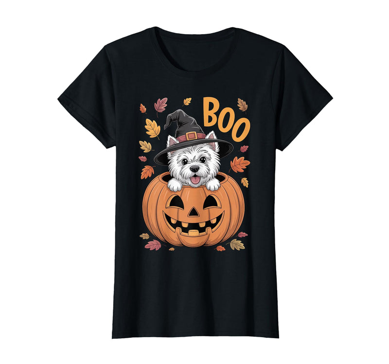 Westie Halloween kids, women, men Westie Costume Pumpkin Halloween West Highland White Terrier T-Shirt - Black