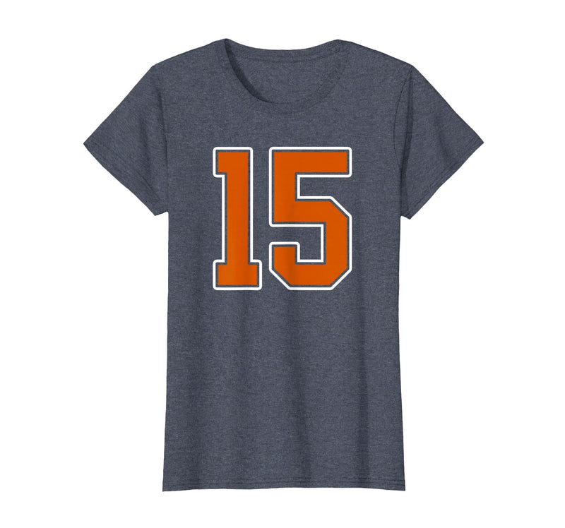Number 15 Jersey Player Uniform #15 Gifts Burnt Orange White Number 15 Jersey Player Uniform #15 T-Shirt - Heather Blue