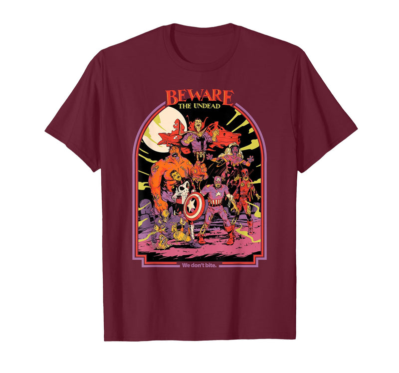 Marvel Zombies Beware the Undead We Don’t Bite Halloween T-Shirt - Burgundy