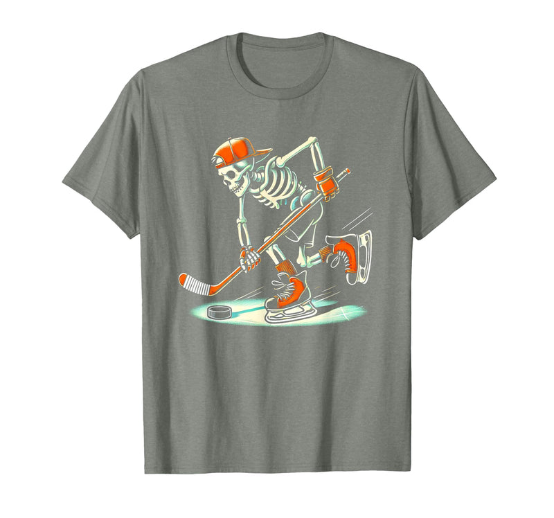 Halloween Costume For Hockey Lovers Funny Skeleton Hockey Halloween for Ice Hockey Lovers T-Shirt - Olive Heather