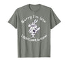 Sorry I'm Late, I Didn't Want to Come White Rabbit Watch T-Shirt in Olive Heather
