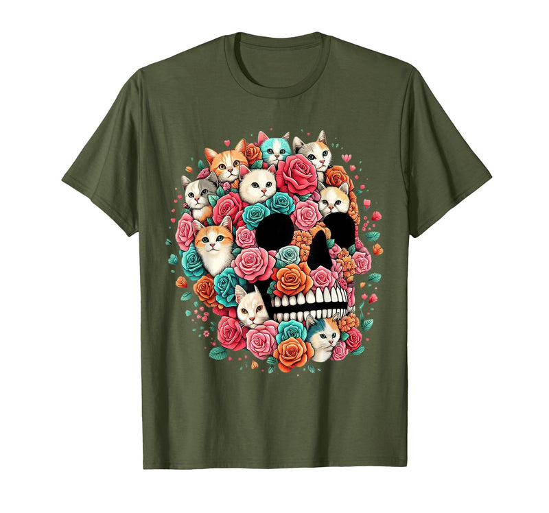 TS - SHOP - Kitty Skeleton Halloween Costume Idea Cat Skull - Kitty Skeleton Halloween Costume Idea T-Shirt - Olive Green