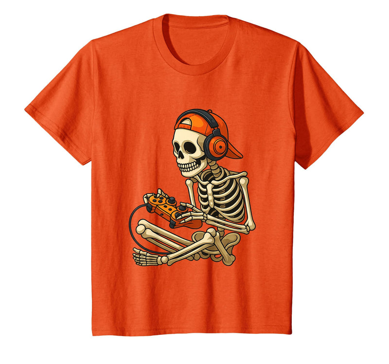 VibeKilla Video Game Halloween Skeleton Gamer Costume T-Shirt - Orange