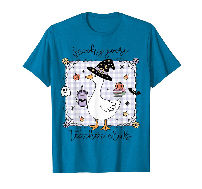 Spooky Goose Teacher Halloween Costume Funny Halloween Silly Goose Witch Spooky Goose Teacher Club T-Shirt - Sapphire Blue