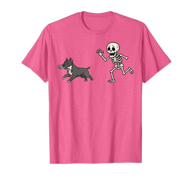 Pitbull Halloween Costume Funny Pitbull Skeleton Hand Halloween T-Shirt - Pink Heather