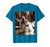 Funny Bunny Rabbit Selfie with T-Rex Tyrannosaurus Dinosaur T-Shirt in Sapphire Blue