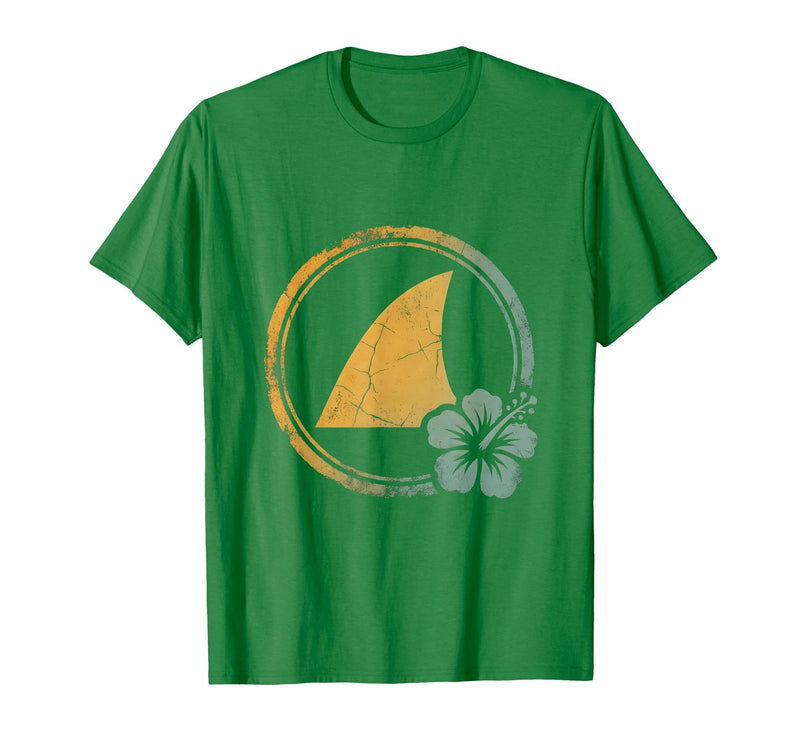 Mademark Hawaiian Shark Fin Turquoise Ocean Waves Design T-Shirt - Kelly Green