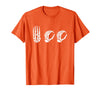 Deaf Halloween ASL Costume Boo Hands ASL Halloween Skeleton Hand American Sign Language Boo T-Shirt - Orange