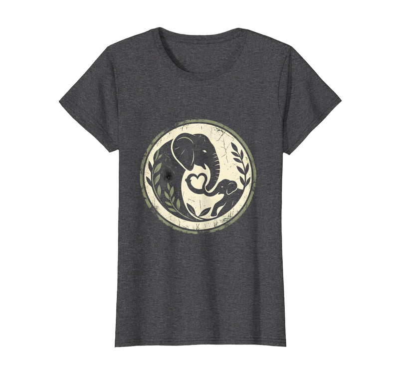 Mademark Elephant Mom and Baby Trunk Touch Illustration T-Shirt - Women - Dark Heather Grey