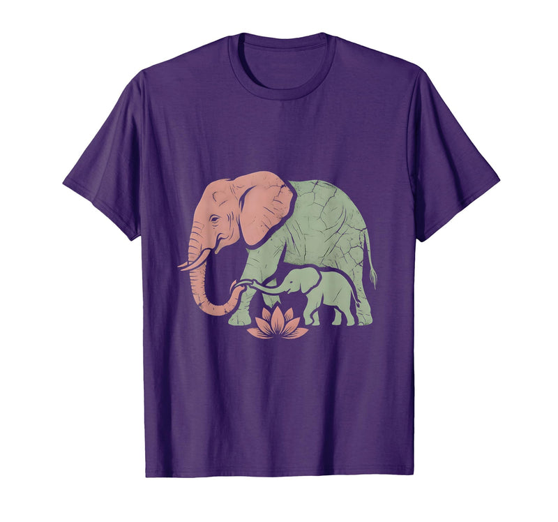 Mademark Mama Elephant Guiding Calf Through Water T-Shirt - Men - Purple