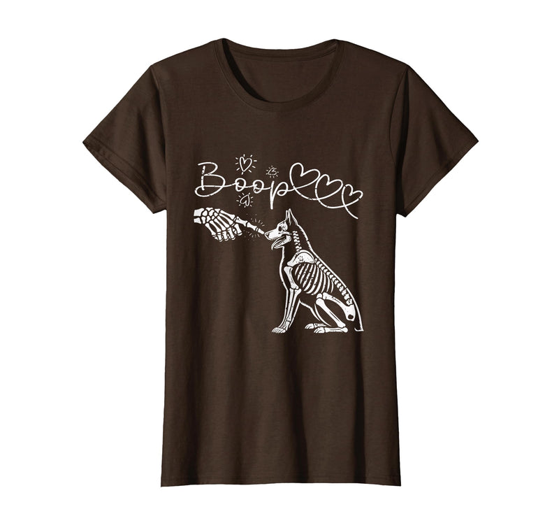 Skeleton Hand Dog Boop - German Shepherd Lovers Skeleton Hand Touch Nose German Shepherds Boop Dog Halloween T-Shirt - Brown